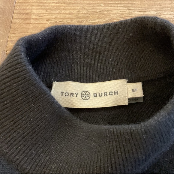 Tory Burch Cashmere Sweater Metallic Balloon Sleeve Mock Neck Black Gold S - Picture 4 of 9